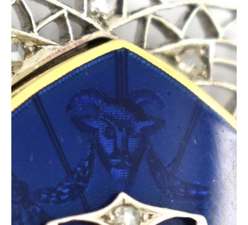 Art Deco Guilloche Enamel Diamond Platinum and Gold Locket Pendant