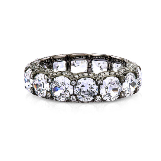 Old Mine Cut Diamond Full Eternity Ring, 5.57 carat total, 18ct Black Gold