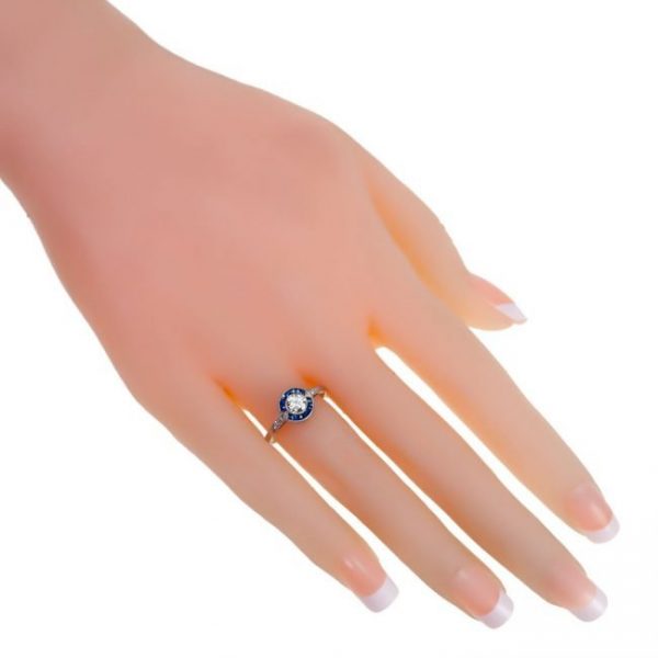 Vintage Sapphire, Diamond and Platinum Cluster Ring, 1.00 carat total