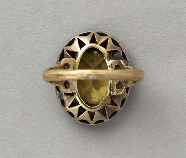 Art Deco French Citrine and Black Enamel Ring