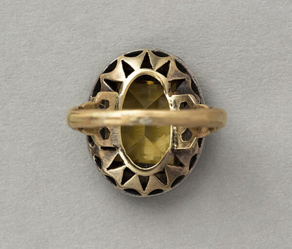 Art Deco French Citrine and Black Enamel Ring