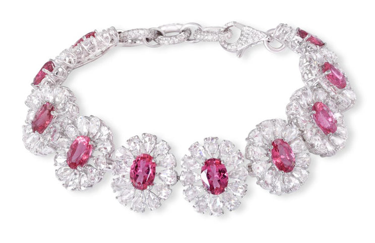 Pink Tourmaline and Diamond Cluster Bracelet