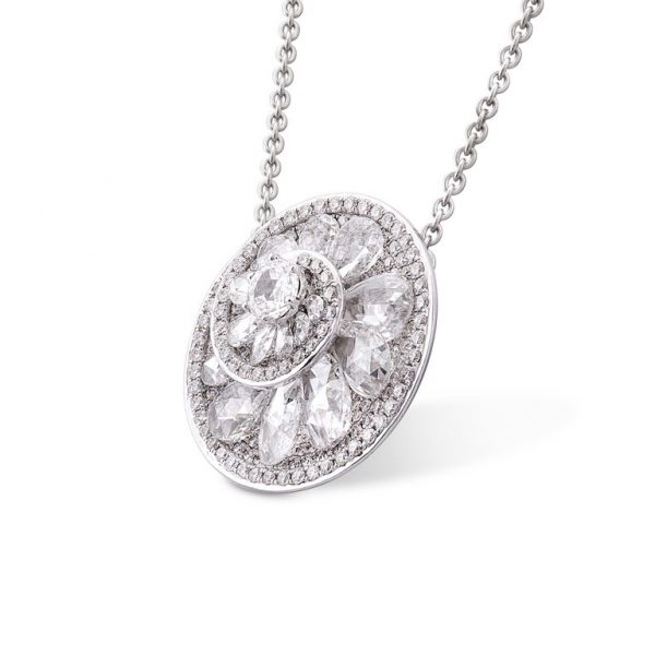 Rose Cut Diamond Helix Pendant, 4.84 carat total, 18ct White Gold