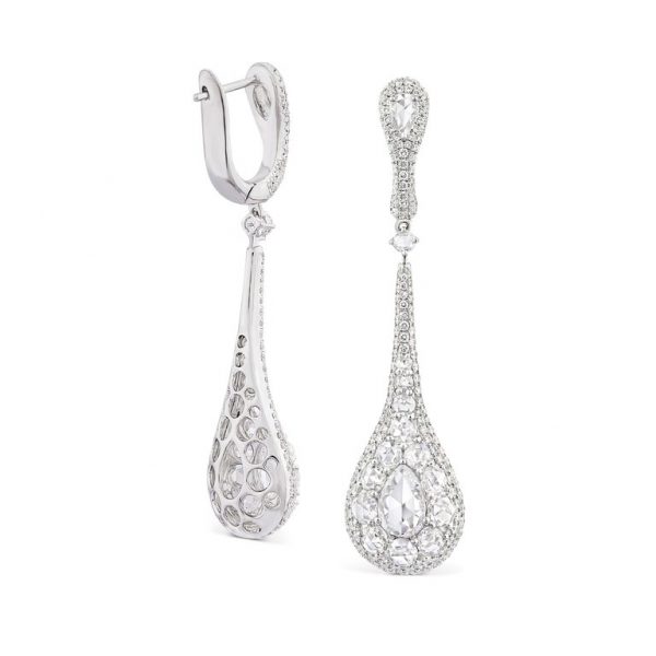 Rose Cut Diamond Drop Earrings, 4.30 carat total, 18ct White Gold