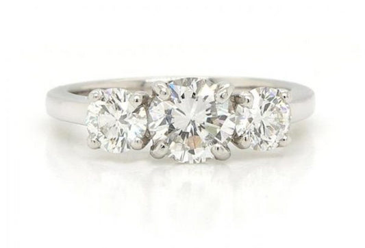 Diamond Three Stone Ring in Platinum, 1.48 carat total, each sparkling diamond is accompanied by GIA certificate.