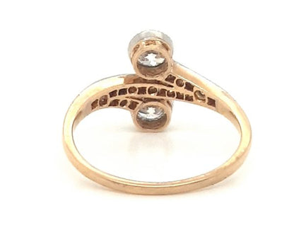 Antique Edwardian Old Cut Diamond Two Stone Toi et Moi Ring, 1.20 carat total, in platinum and 18ct rose gold