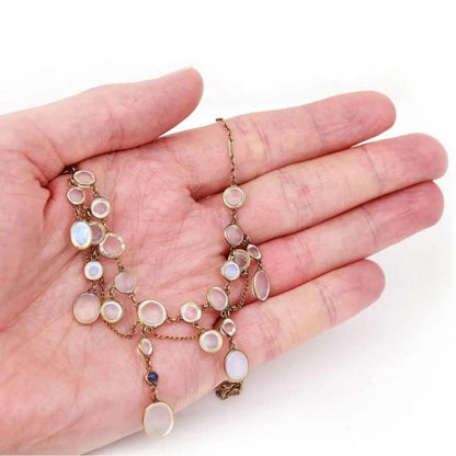 Antique Edwardian Moonstone and Sapphire Festoon Necklace
