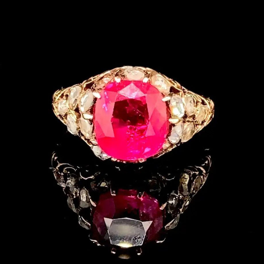 Antique Georgian 3.34ct Burma Ruby and Old Cut Diamond Ring