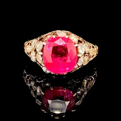 Antique Georgian 3.34ct Burma Ruby and Old Cut Diamond Ring