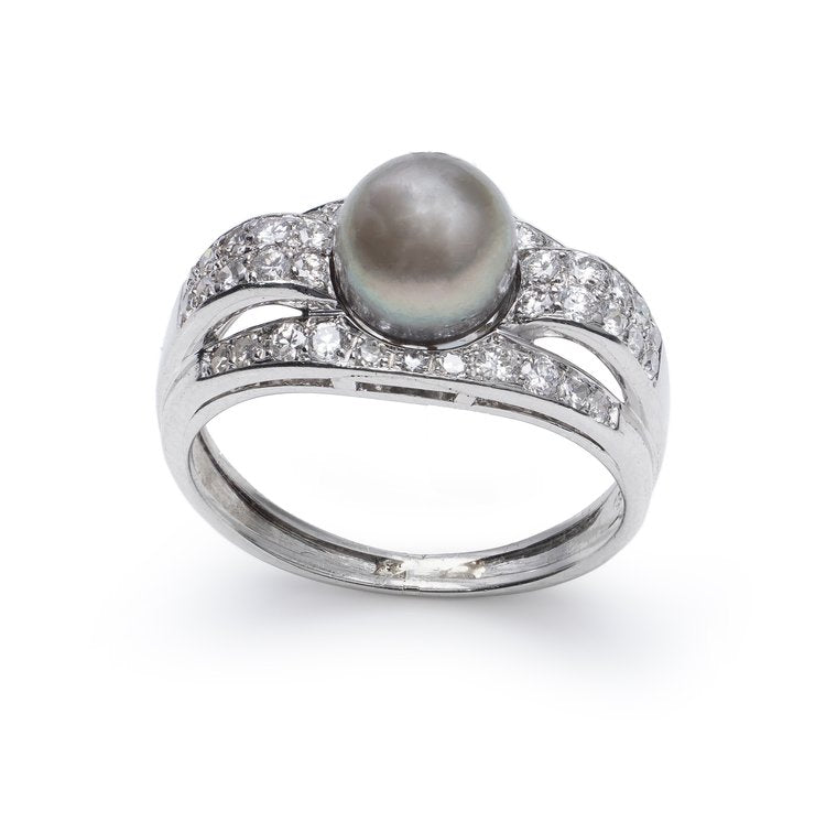 Certified Natural Saltwater Pearl and Diamond Dress Ring