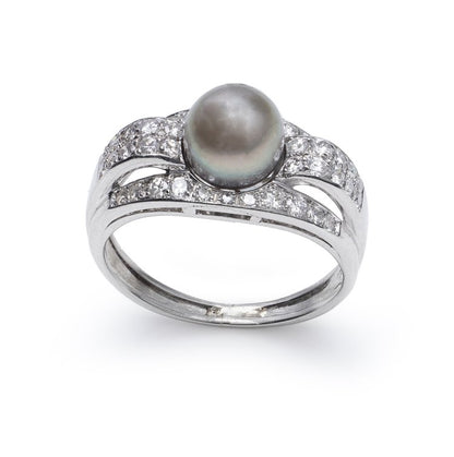 Certified Natural Saltwater Pearl and Diamond Dress Ring