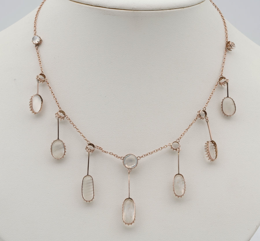 Antique Victorian 23ct Moonstone Fringe Necklace
