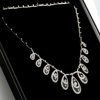 Edwardian Antique 8.50ct Old Cut Diamond Graduated Cluster Drop Necklace in Platinum