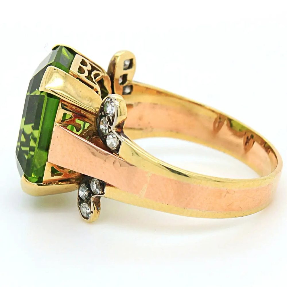 Vintage Peridot and Diamond Cocktail Dress Ring