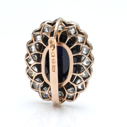 Antique Russian Cabochon Sapphire and Diamond Cluster Earrings
