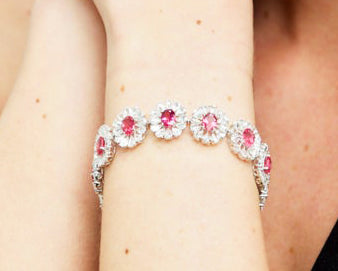 Pink Tourmaline and Diamond Cluster Bracelet