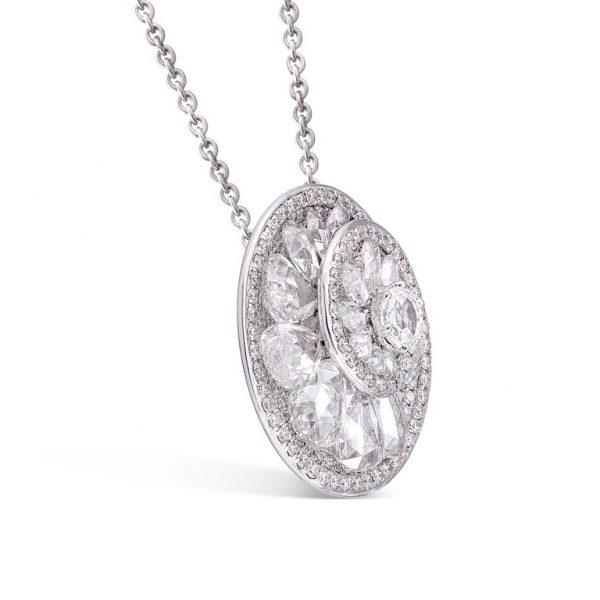 Rose Cut Diamond Helix Pendant, 4.84 carat total, 18ct White Gold