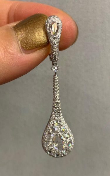 Rose Cut Diamond Drop Earrings, 4.30 carat total, 18ct White Gold
