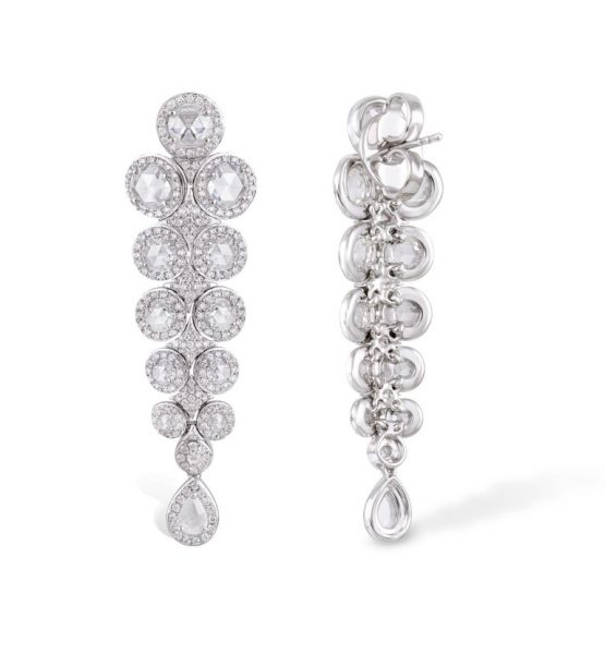 Fancy Rose Cut Diamond Drop Earrings, 4.25 carat total, 18ct White Gold