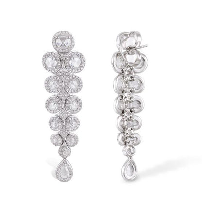 Fancy Rose Cut Diamond Drop Earrings, 4.25 carat total, 18ct White Gold