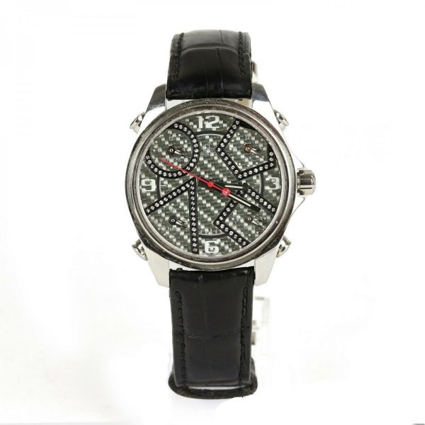Jacobs and Co Five Time Zones Carbon Fibre Diamond Set Watch, 40mm circular dial, inter-changeable bezel, Jacob & Co box and paperwork