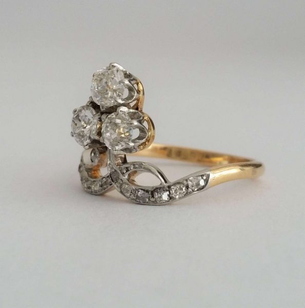 Antique Edwardian Old Cut Diamond Trefoil Cluster 'Duchesse' Ring