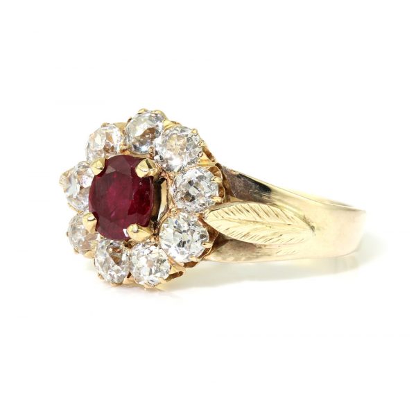 Antique Ruby and Old Cut Diamond Cluster Ring, R0.75ct D1.35ct