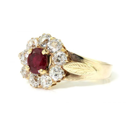 Antique Ruby and Old Cut Diamond Cluster Ring, R0.75ct D1.35ct