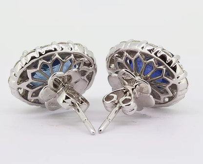 5.35ct Sapphire and Diamond Oval Cluster Stud Earrings, in 18ct white gold