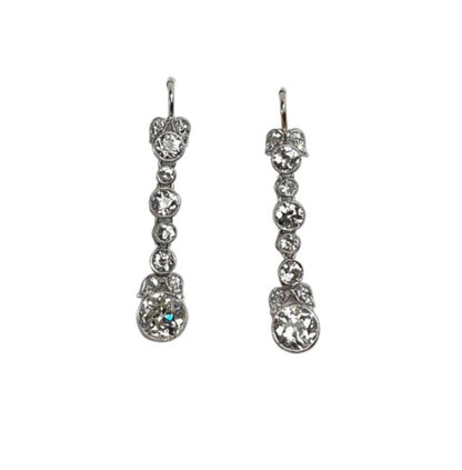 Antique diamond drop earrings in platinum 3.60 carats