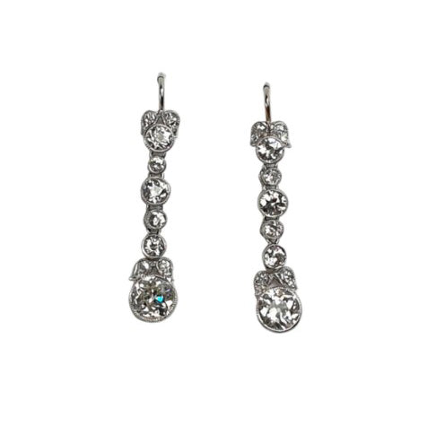 Antique diamond drop earrings in platinum 3.60 carats
