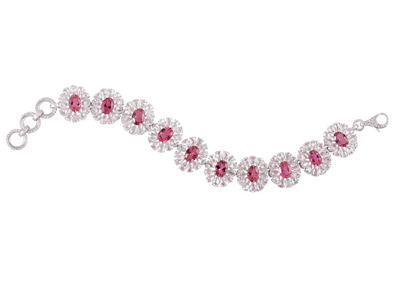 Pink Tourmaline and Diamond Cluster Bracelet