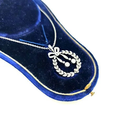 Antique Belle Epoque Diamond Wreath and Bow Pendant