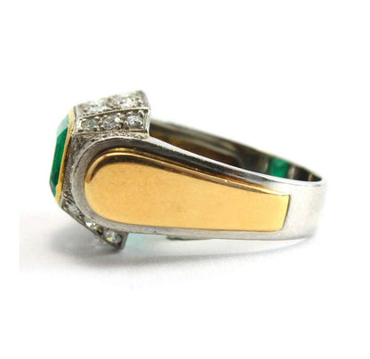 Art Deco 2.5ct Colombian Emerald and Diamond Architectural Dress Ring