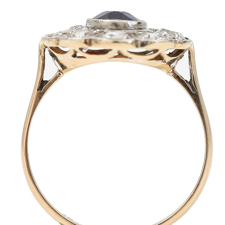 Antique Edwardian 1ct Sapphire and Diamond Cluster Ring