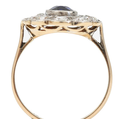 Antique Edwardian 1ct Sapphire and Diamond Cluster Ring