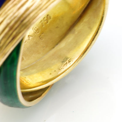 Vintage Van Cleef and Arpels 18ct Gold Blue and Green Enamel Twisted Ring