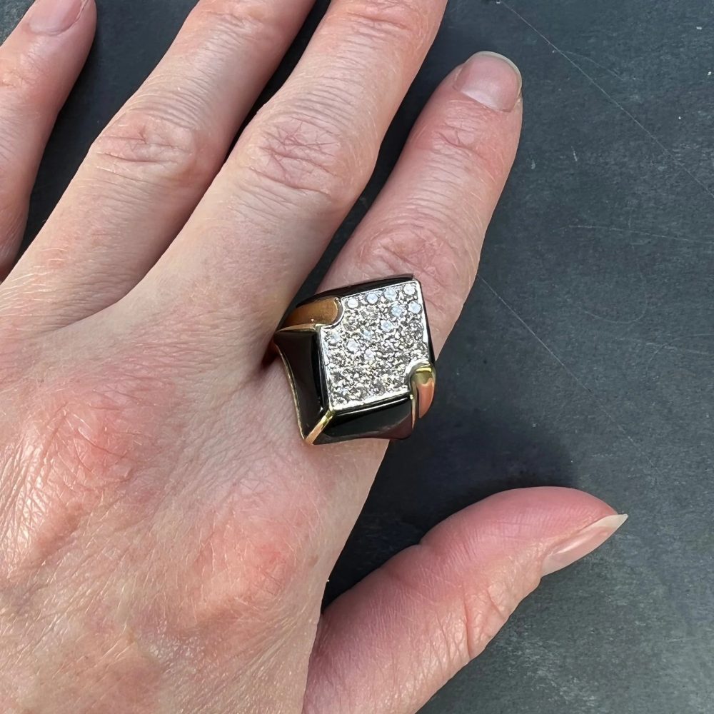 Vintage Onyx Diamond and Gold Cocktail Dress Ring