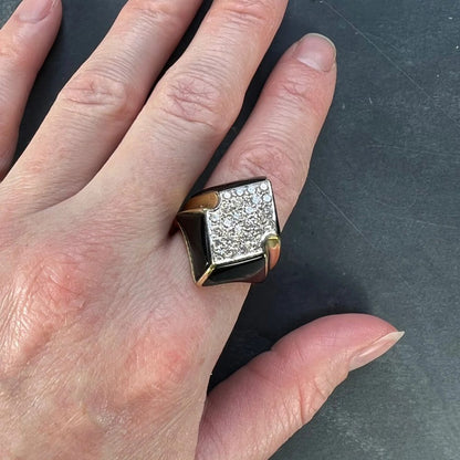 Vintage Onyx Diamond and Gold Cocktail Dress Ring