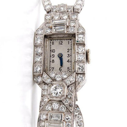 Art Deco 7ct Diamond and Platinum Bracelet Cocktail Watch, Circa 1930s
