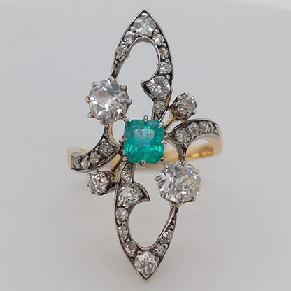 Antique Art Nouveau Emerald and Diamond Ring