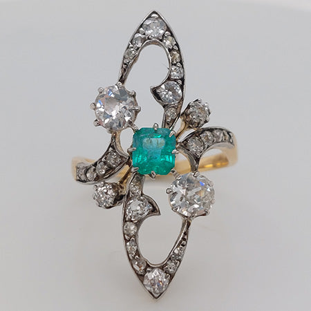 Antique Art Nouveau Emerald and Diamond Ring