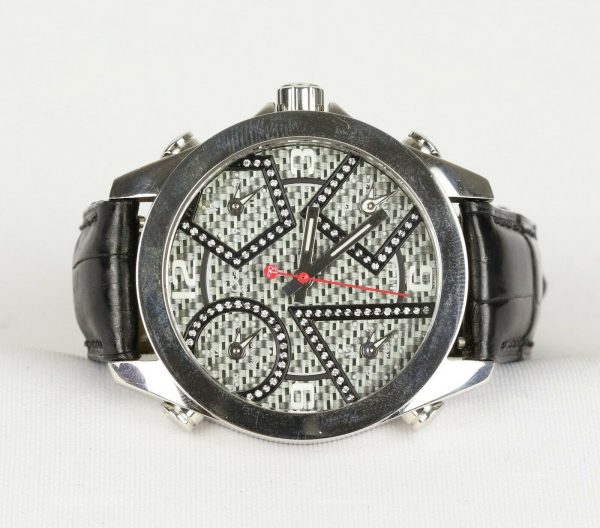 Jacobs and Co Five Time Zones Carbon Fibre Diamond Set Watch, 40mm circular dial, inter-changeable bezel, Jacob & Co box and paperwork