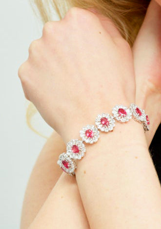 Pink Tourmaline and Diamond Cluster Bracelet