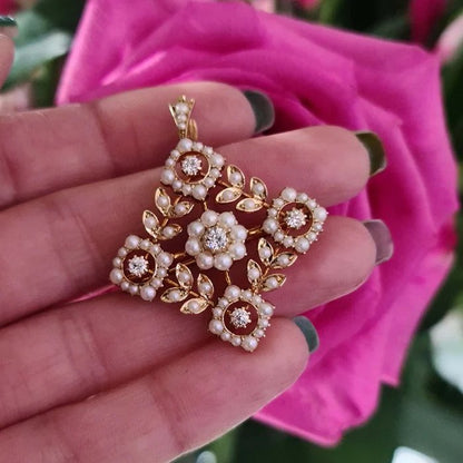 Antique Edwardian Natural Seed Pearl and Diamond Pendant Brooch