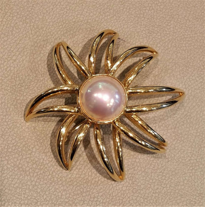 Tiffany and Co Pearl and Gold Fireworks Brooch 1994