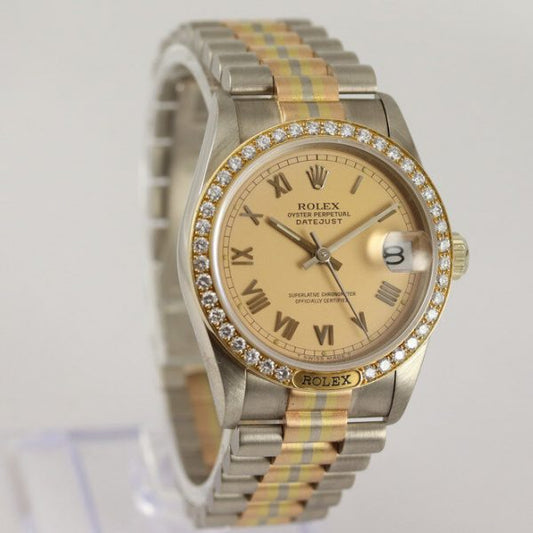 Rare Rolex Tridor 68149 Midsize 18ct Yellow Gold Watch with Original Diamond Bezel, with Rolex box