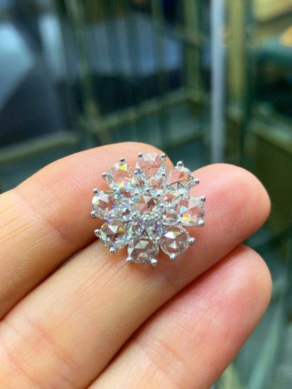Rose Cut Diamond Flower Stud Earrings, 5.83 carat total, 18ct White Gold