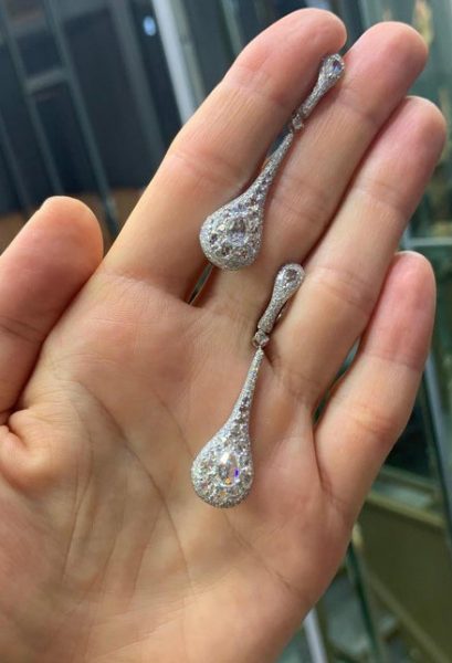 Rose Cut Diamond Drop Earrings, 4.30 carat total, 18ct White Gold