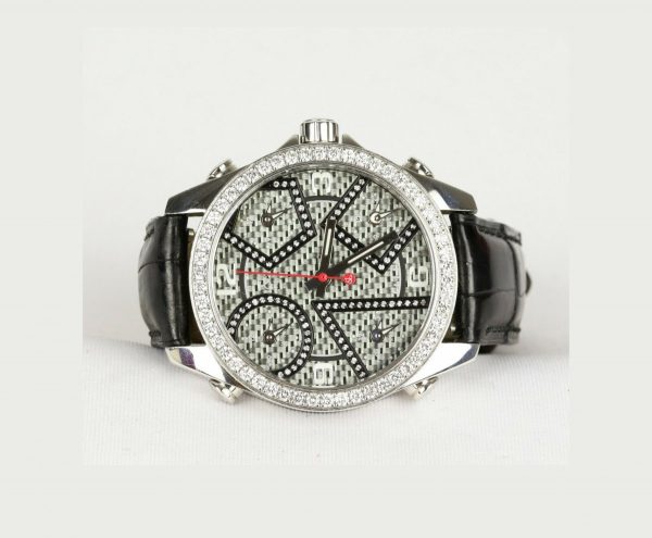 Jacobs and Co Five Time Zones Carbon Fibre Diamond Set Watch, 40mm circular dial, inter-changeable bezel, Jacob & Co box and paperwork